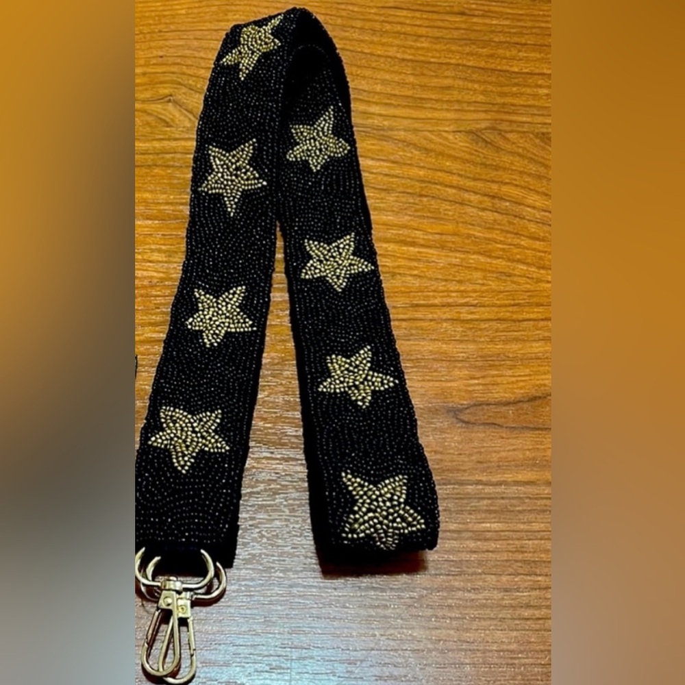 LAST ONE! NEW Black and Gold Stars Beaded Purse Strap